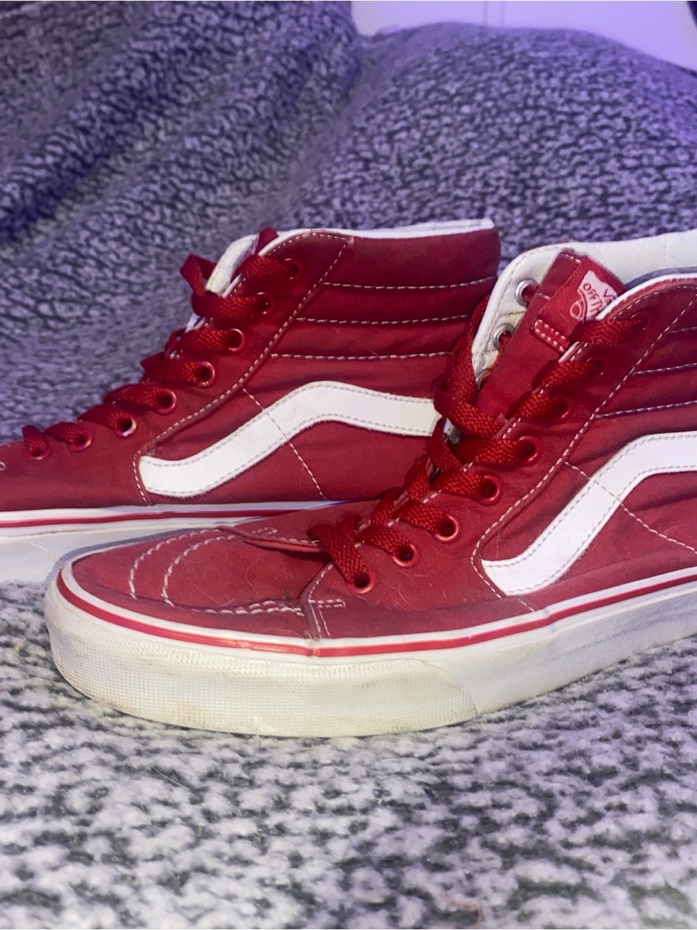 Vans Red and White Sk8-Hi High-Top Sneakers